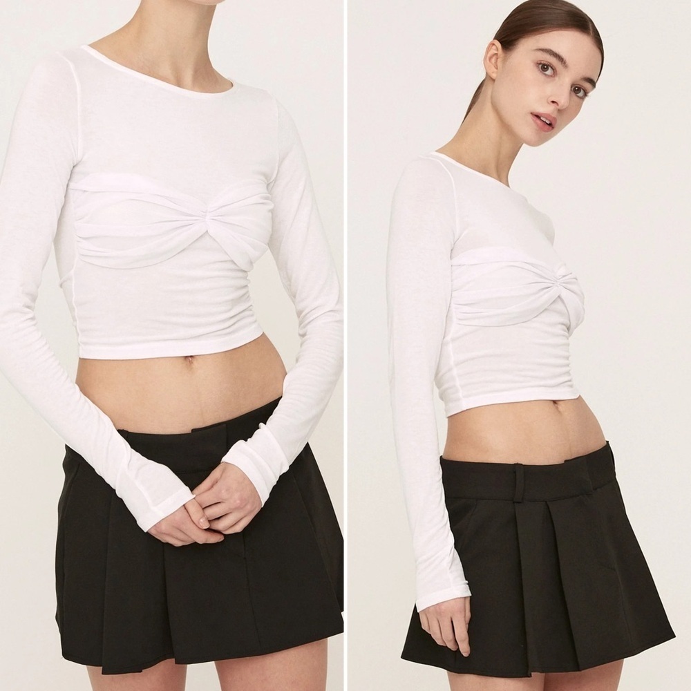 Elodie Anthropologie White Long Sleeve Ruched Top Women’s Size Medium